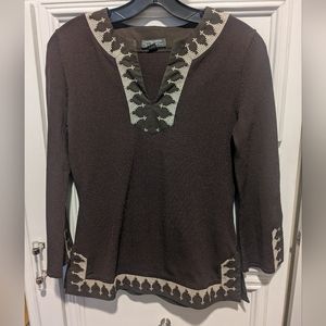 Classiques Entire S brown 3/4 sleeve v neck blouse